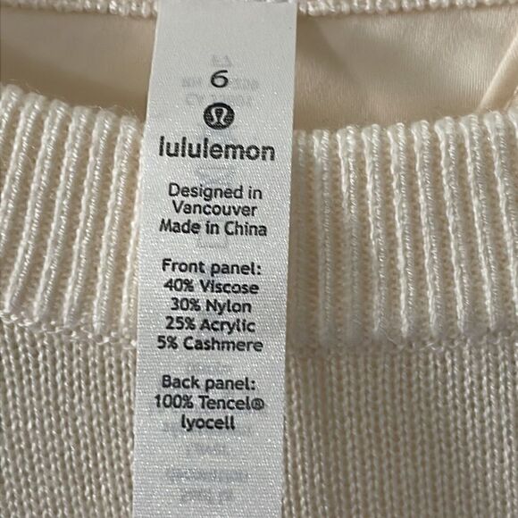 Lululemon Crew Neck Cream Sweater with Split Back - Picture 2 of 5